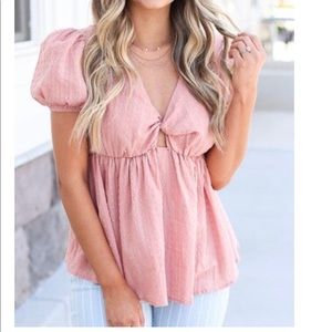NWT Everly Swiss Dot Babydoll Blouse Small